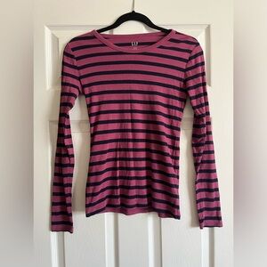 Pink and Navy blue striped long sleeve top